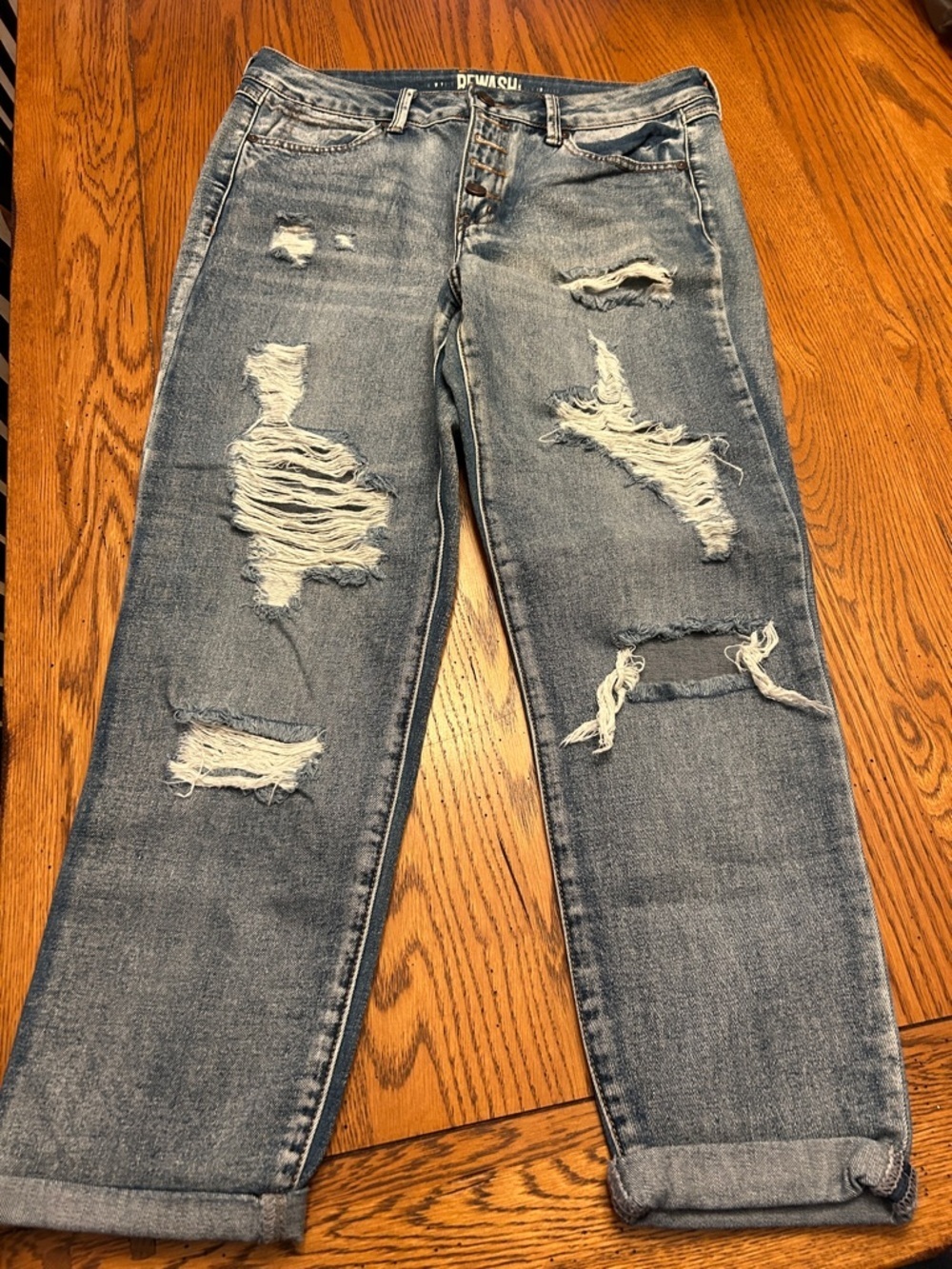 Rewash Light Blue Distressed Relaxed Jeans/8